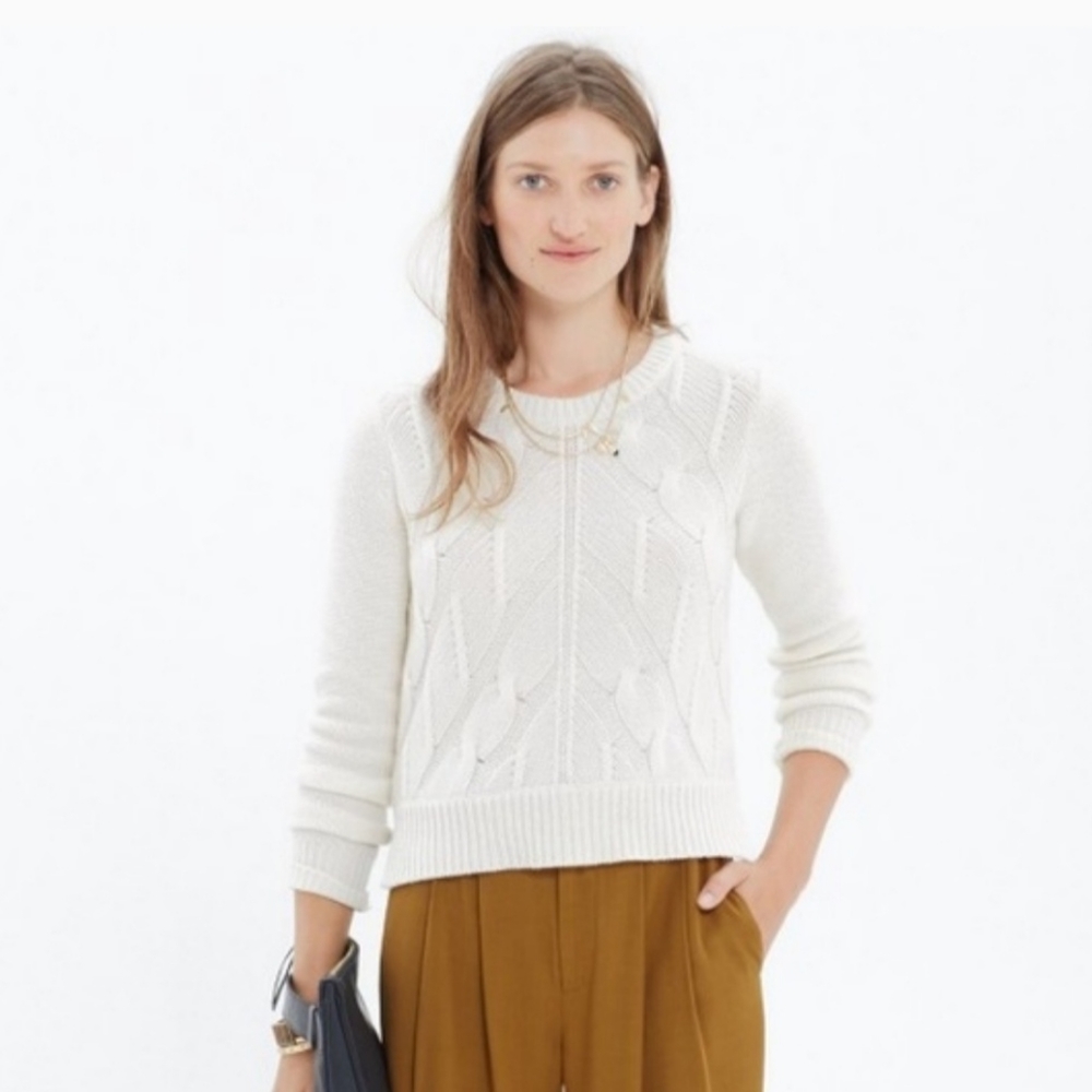 Madewell Cream Chevron Merino Wool Crop Sweater